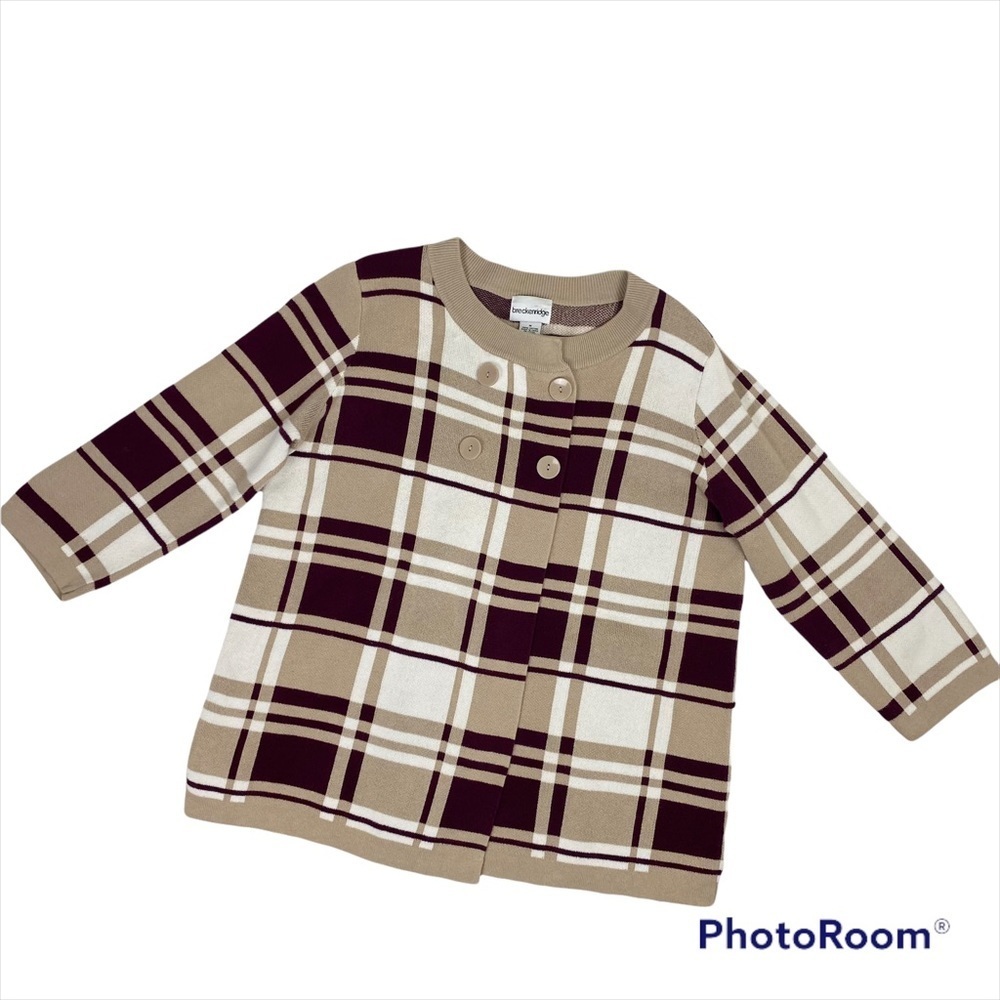 BRECKENRIDGE Cotton Plaid Top Snap Closure Swing Cardigan Size Medium